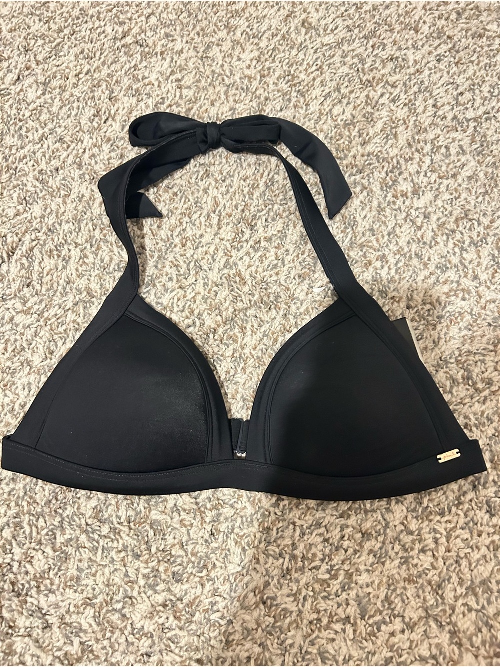 PINK Victoria's Secret Black Halter Triangle Bikini Top